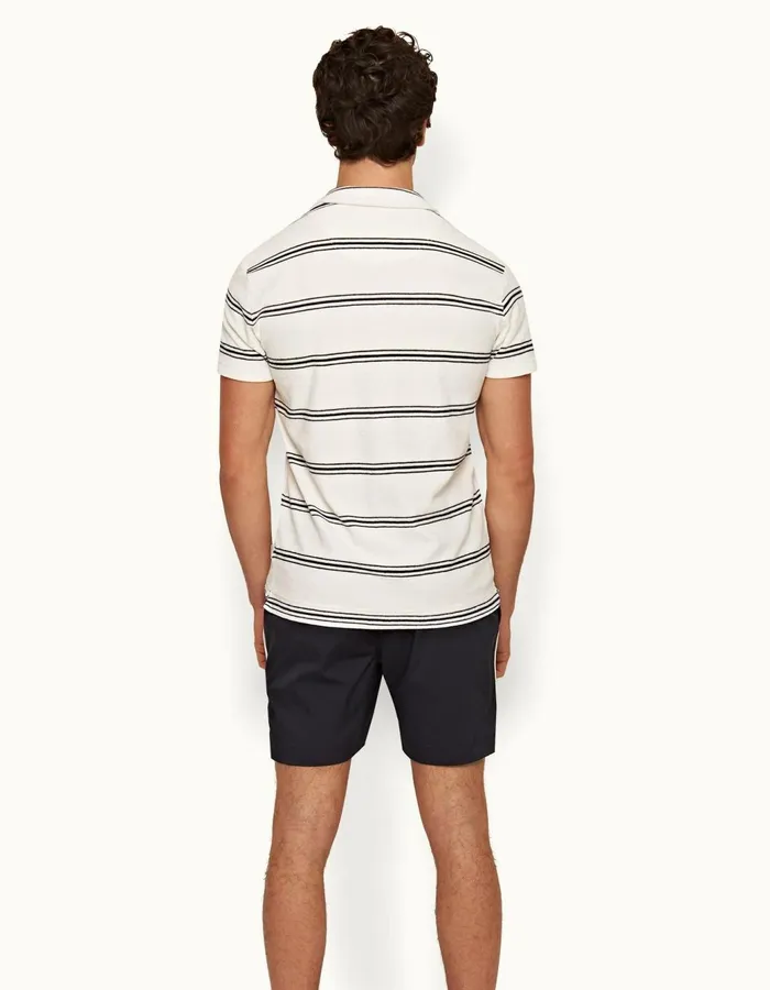 Men Orlebar Brown Polo Shirts Terry Towelling White Sandnight Iris