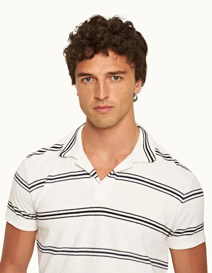 Men Orlebar Brown Polo Shirts Terry Towelling White Sandnight Iris