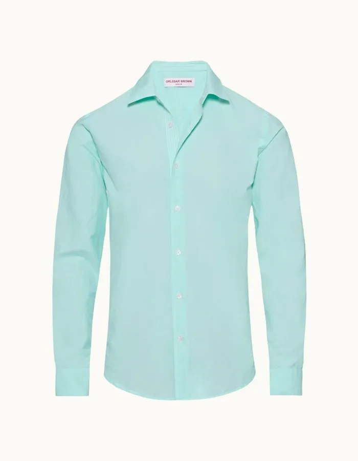 Men Orlebar Brown Shirts Giles Chainstitch Clear Skywhite