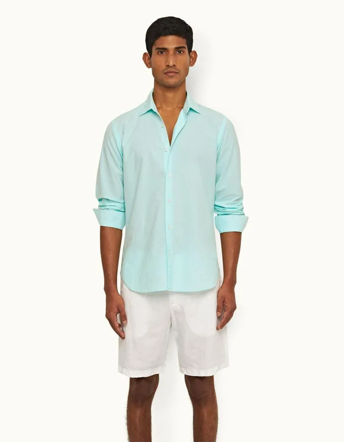 Men Orlebar Brown Shirts Giles Chainstitch Clear Skywhite