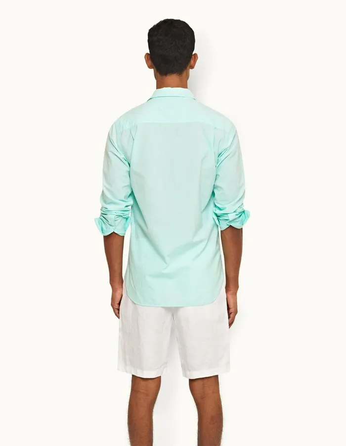 Men Orlebar Brown Shirts Giles Chainstitch Clear Skywhite