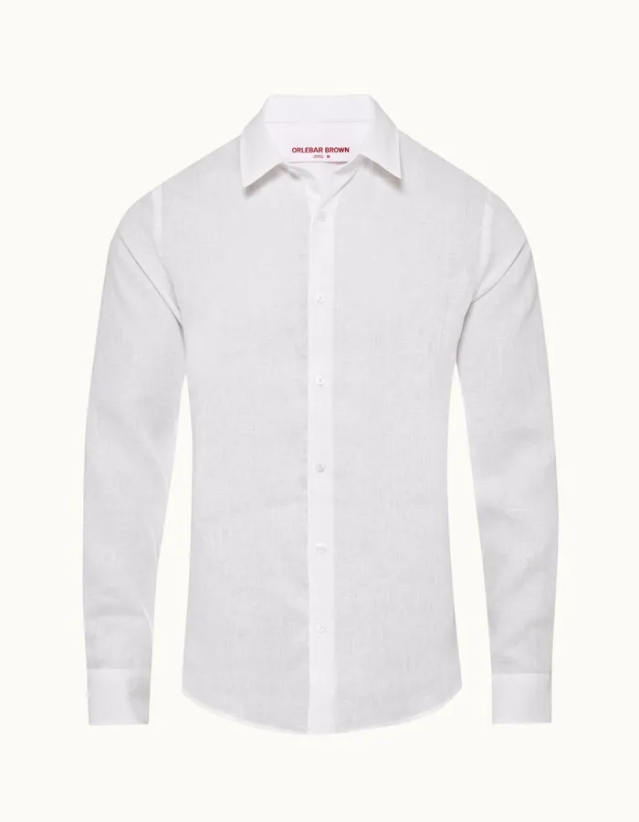 Men Orlebar Brown Shirts Giles Linen Matchstickwhite