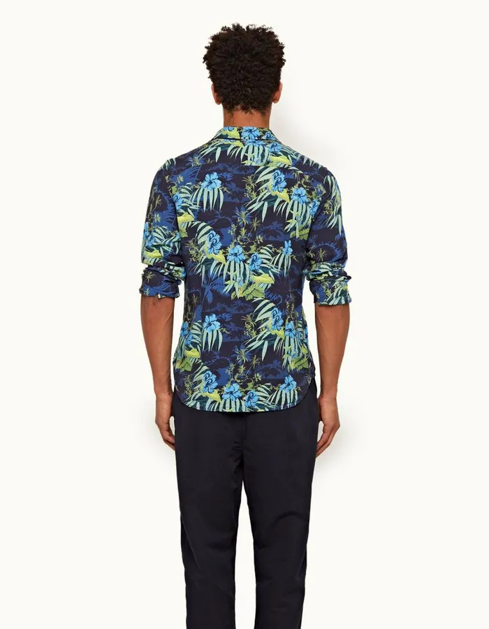 Men Orlebar Brown Shirts Giles Linen Night Iris