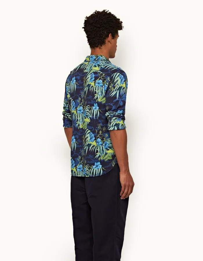 Men Orlebar Brown Shirts Giles Linen Night Iris