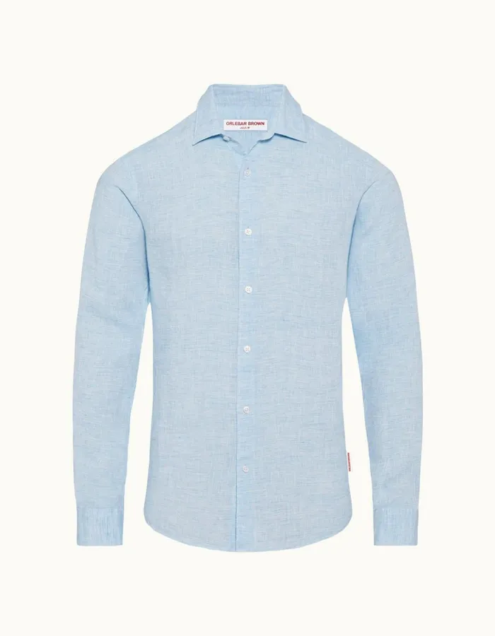 Men Orlebar Brown Shirts Giles Linen Pale Bluewhite
