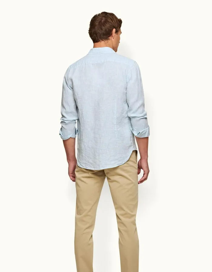 Men Orlebar Brown Shirts Giles Linen Pale Bluewhite