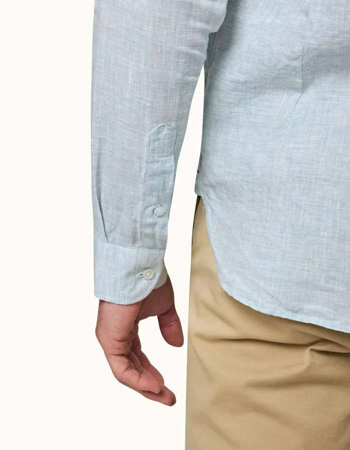 Men Orlebar Brown Shirts Giles Linen Pale Bluewhite