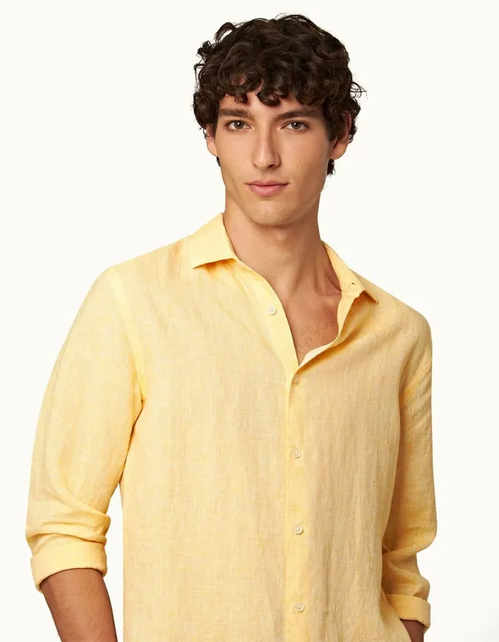 Men Orlebar Brown Shirts Giles Linen Toucanwhite