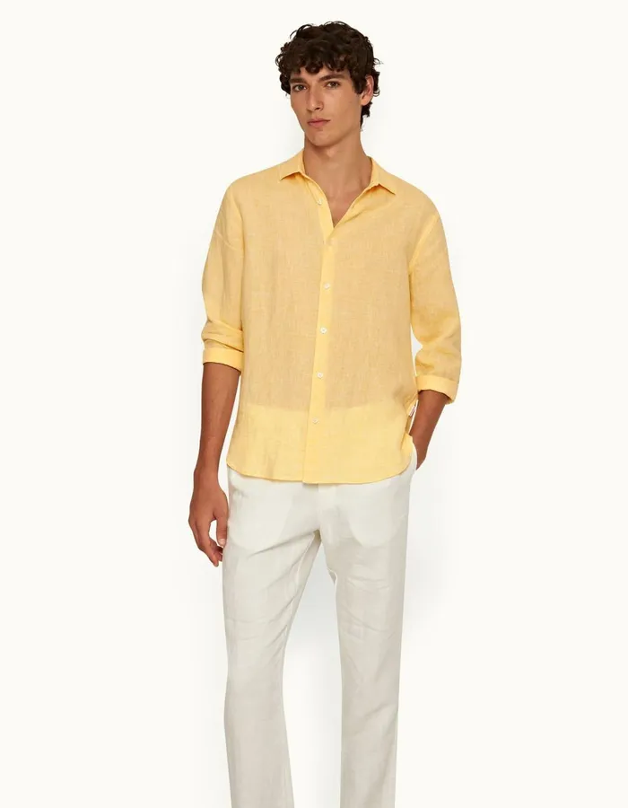 Men Orlebar Brown Shirts Giles Linen Toucanwhite
