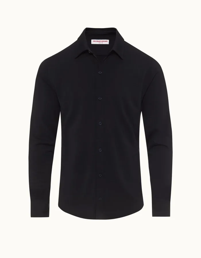Men Orlebar Brown Shirts Giles Merino Night Iris