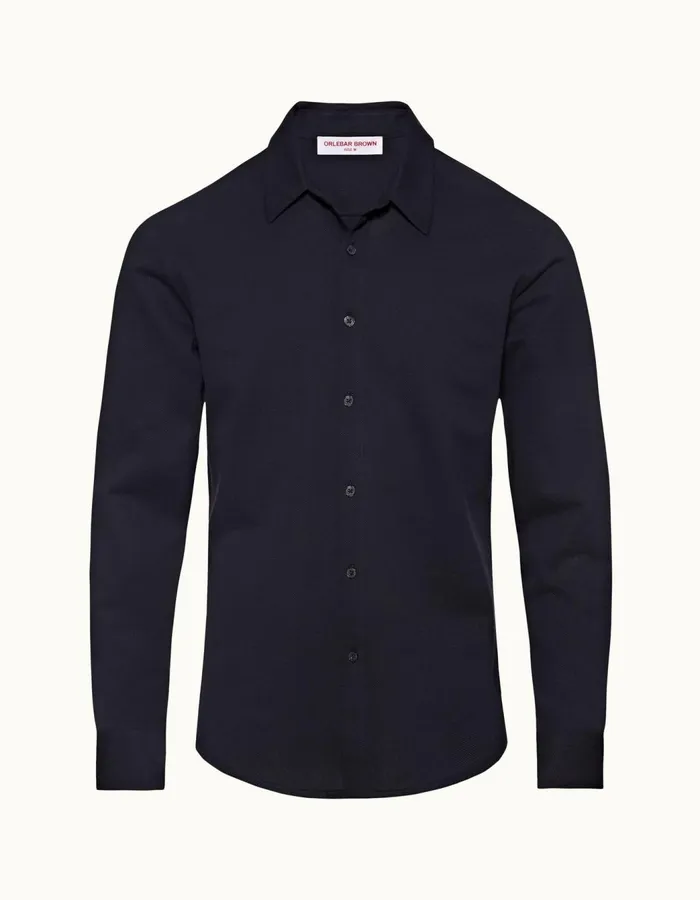 Men Orlebar Brown Shirts Giles Pique Night Iris