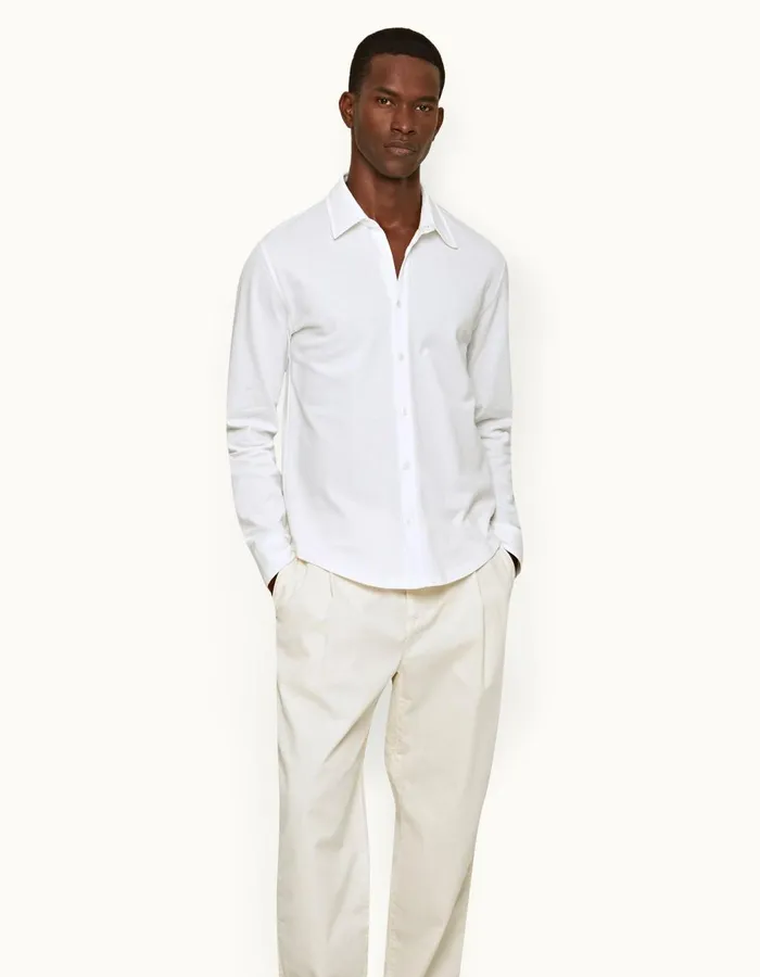 Men Orlebar Brown Shirts Giles Pique White