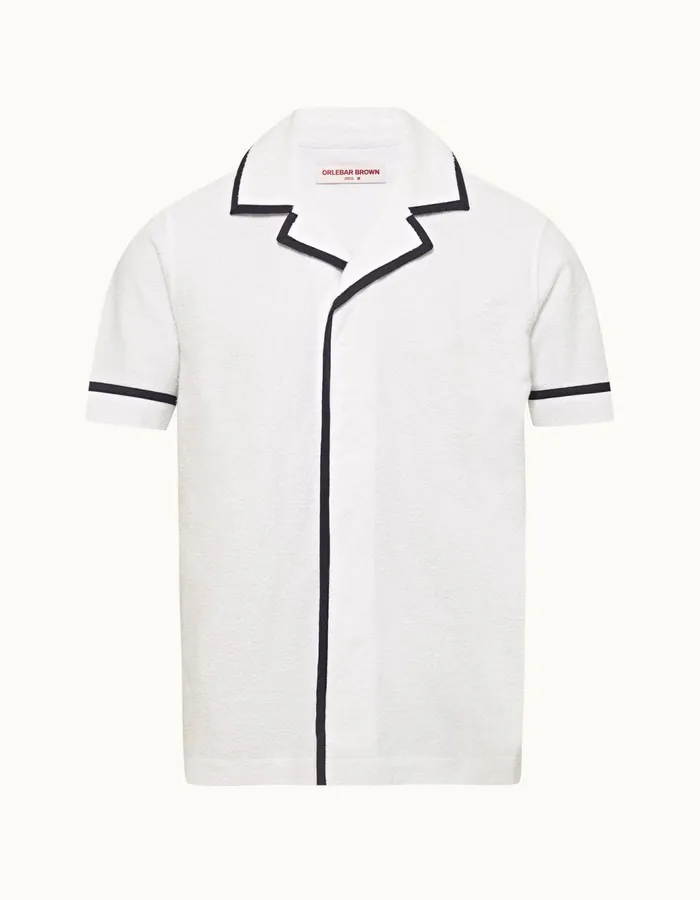 Men Orlebar Brown Shirts Griffith Towelling Whitemidnight Navy