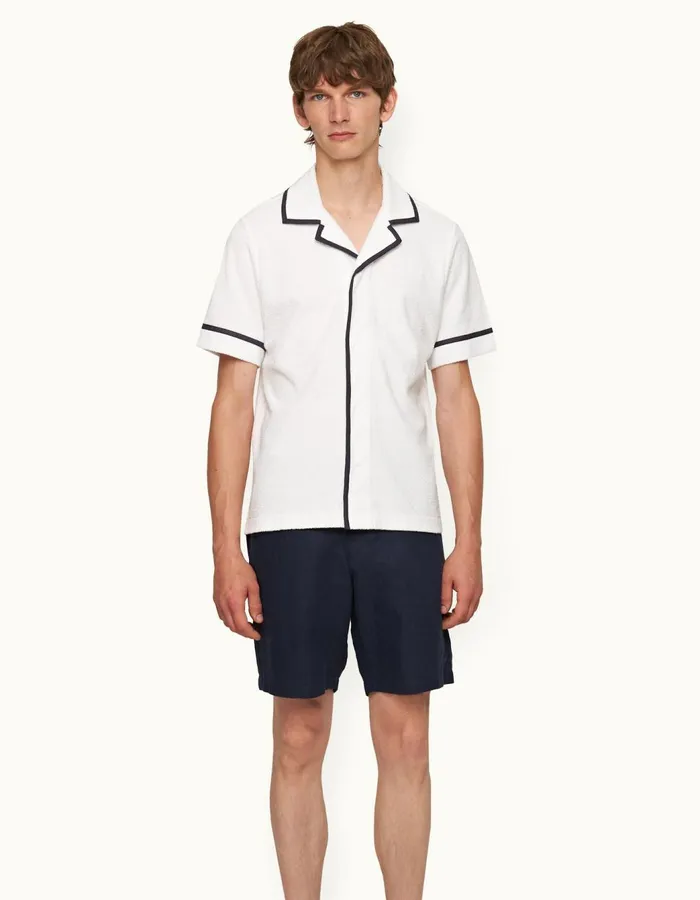 Men Orlebar Brown Shirts Griffith Towelling Whitemidnight Navy