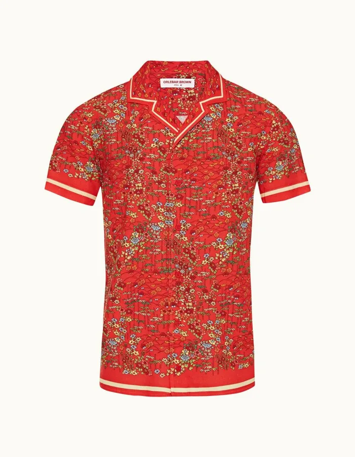 Men Orlebar Brown Shirts Hibbert Linen Vermillion