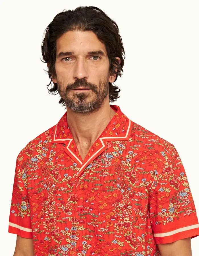 Men Orlebar Brown Shirts Hibbert Linen Vermillion