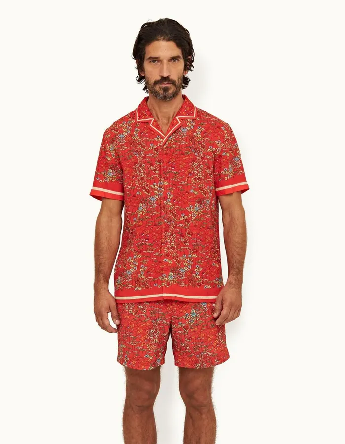 Men Orlebar Brown Shirts Hibbert Linen Vermillion