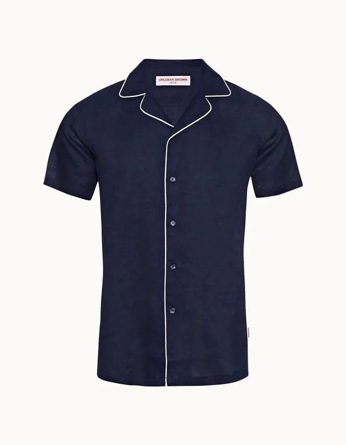 Men Orlebar Brown Shirts Hibbert Piping Navy