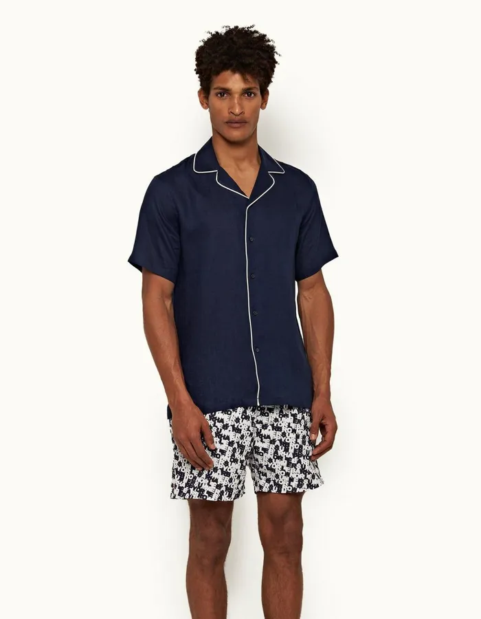 Men Orlebar Brown Shirts Hibbert Piping Navy