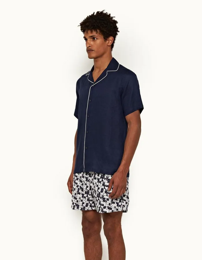 Men Orlebar Brown Shirts Hibbert Piping Navy