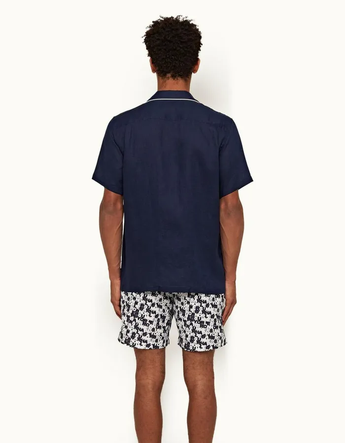 Men Orlebar Brown Shirts Hibbert Piping Navy