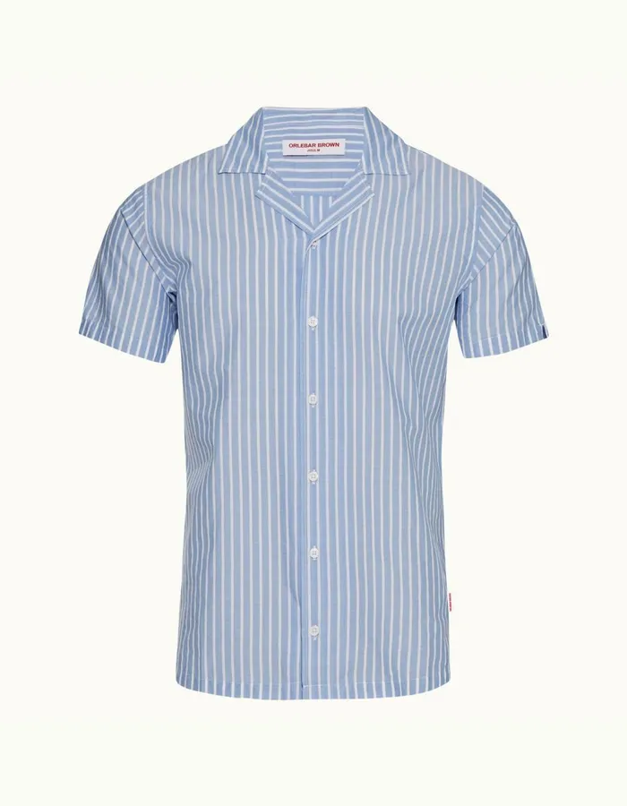 Men Orlebar Brown Shirts Hibbert Stripe Ice Bluewhite