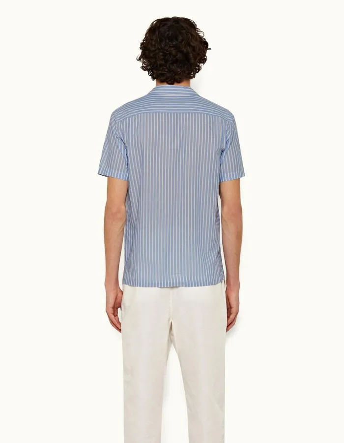 Men Orlebar Brown Shirts Hibbert Stripe Ice Bluewhite