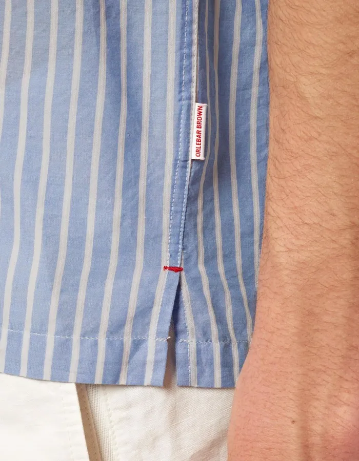Men Orlebar Brown Shirts Hibbert Stripe Ice Bluewhite