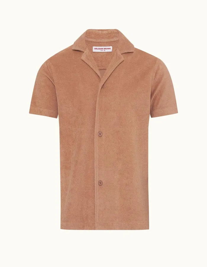 Men Orlebar Brown Shirts Howell Towelling Caramel Pink