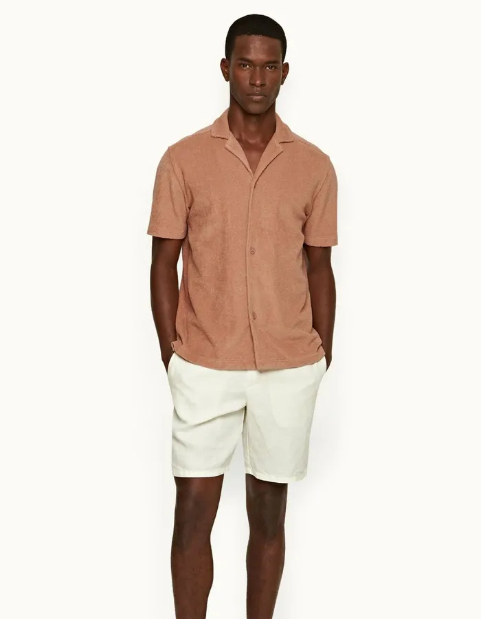 Men Orlebar Brown Shirts Howell Towelling Caramel Pink