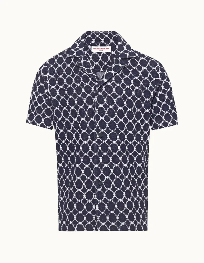 Men Orlebar Brown Shirts Howell Towelling Midnight Navy