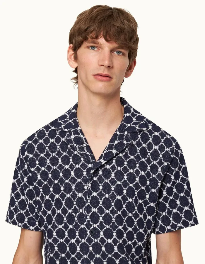 Men Orlebar Brown Shirts Howell Towelling Midnight Navy