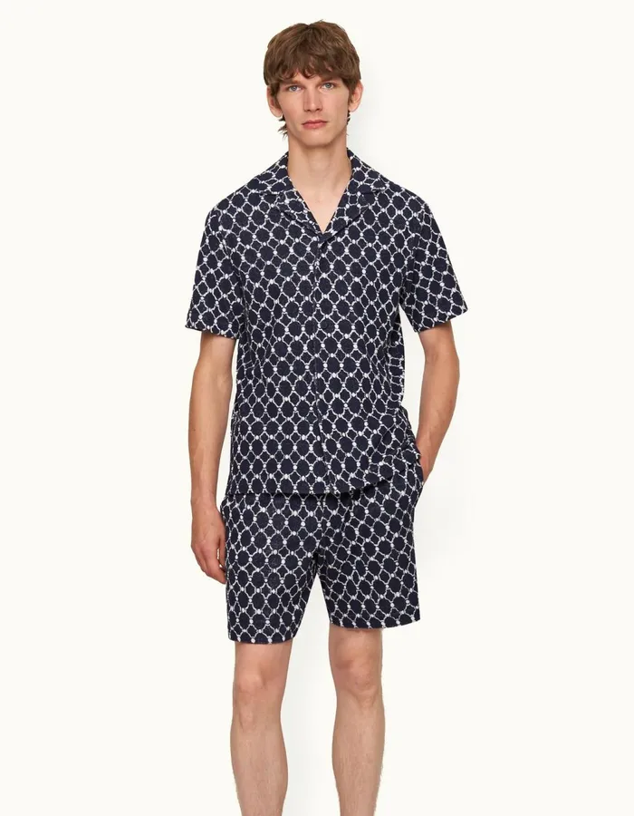 Men Orlebar Brown Shirts Howell Towelling Midnight Navy