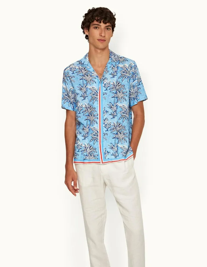 Men Orlebar Brown Shirts Maitan Bright Wish Blue