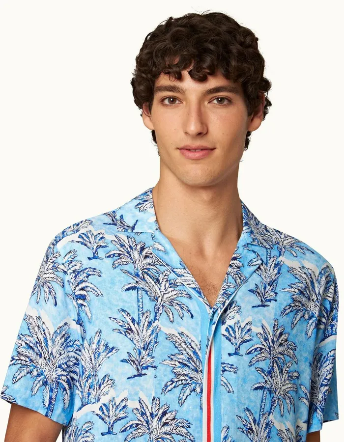 Men Orlebar Brown Shirts Maitan Bright Wish Blue