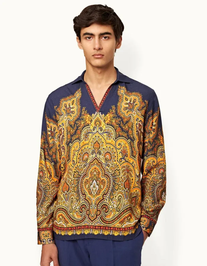 Men Orlebar Brown Shirts Ridley Lagoon Blue