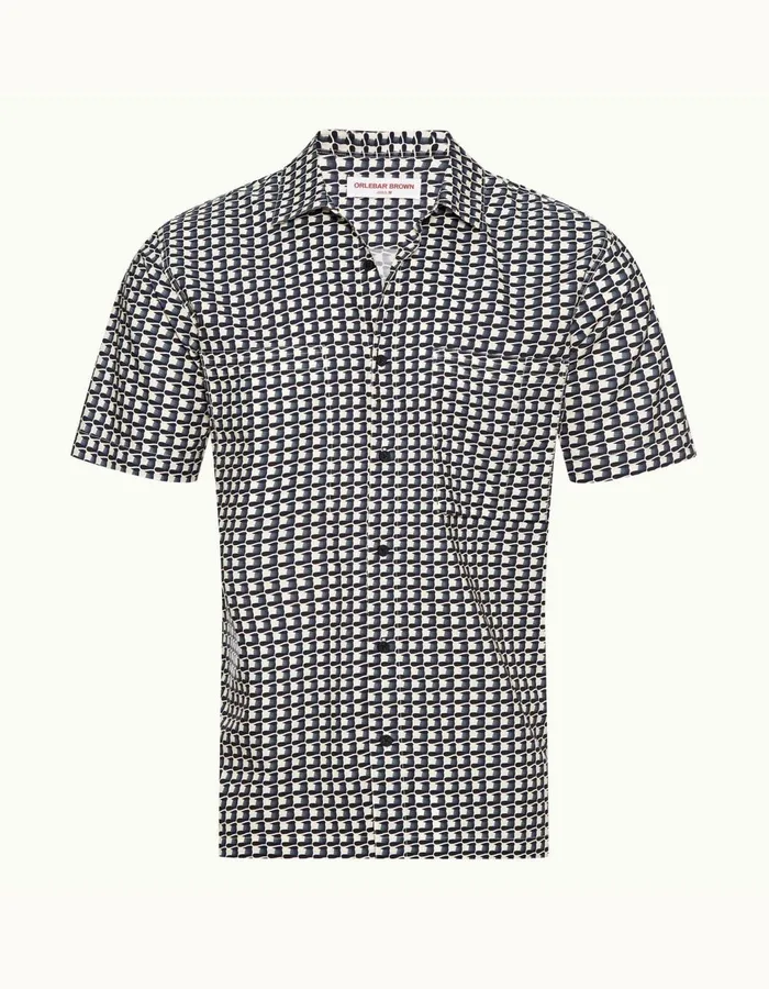 Men Orlebar Brown Shirts RiggsLinen White Sandnight Iris