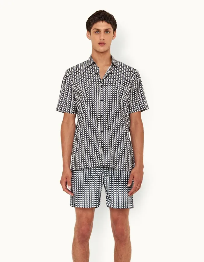 Men Orlebar Brown Shirts RiggsLinen White Sandnight Iris