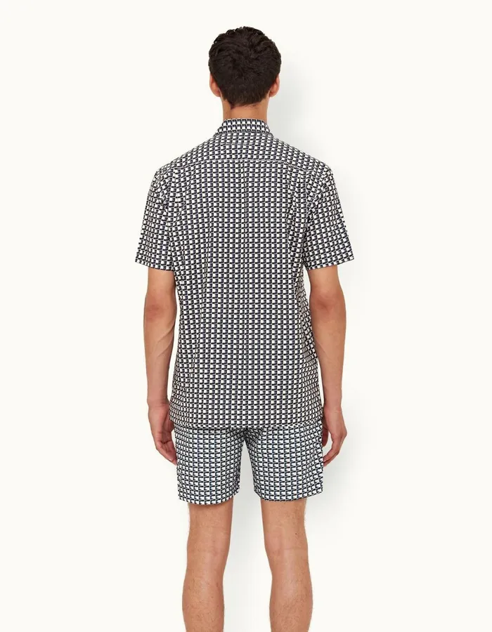 Men Orlebar Brown Shirts RiggsLinen White Sandnight Iris