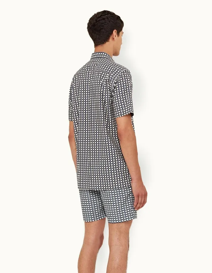 Men Orlebar Brown Shirts RiggsLinen White Sandnight Iris