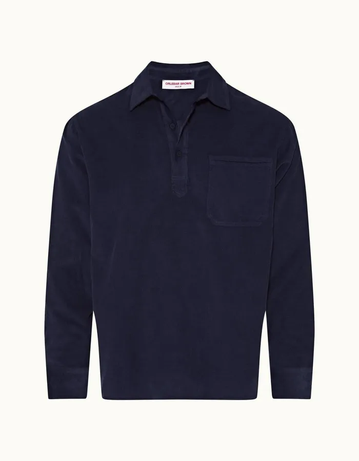Men Orlebar Brown Shirts Shanklin Cord Midnight Navy