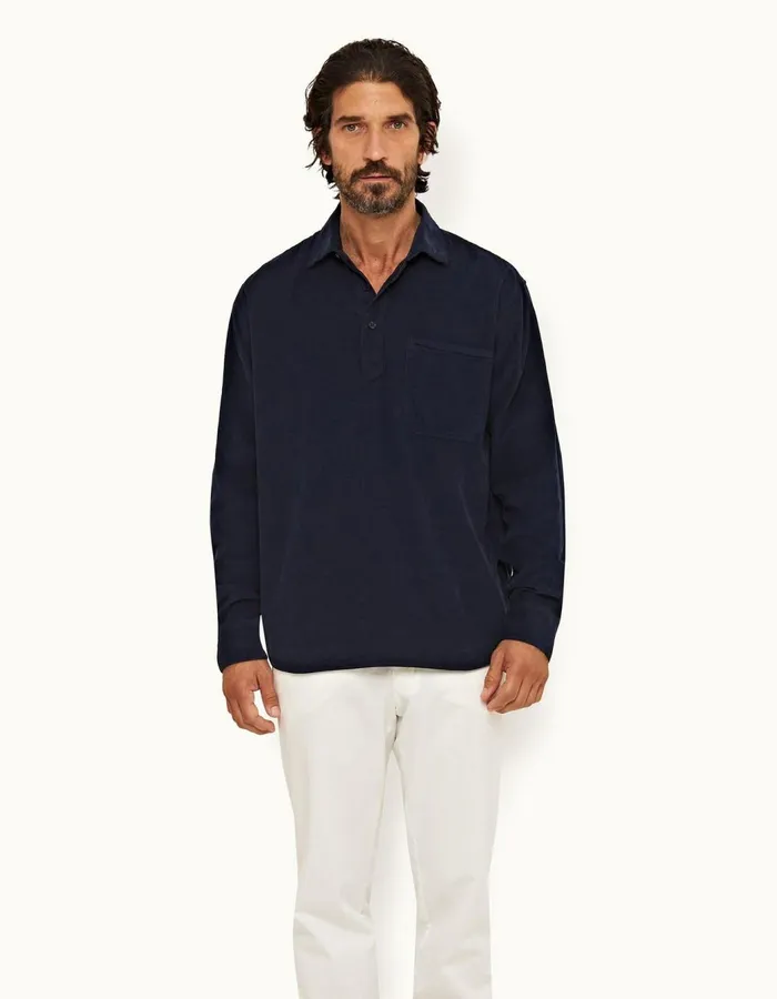 Men Orlebar Brown Shirts Shanklin Cord Midnight Navy