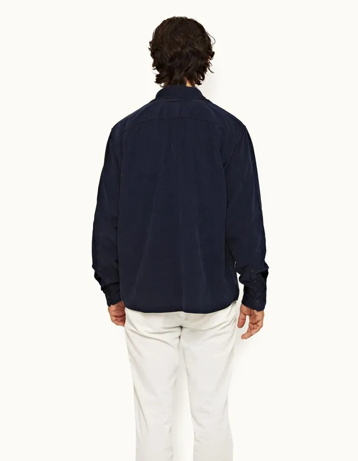 Men Orlebar Brown Shirts Shanklin Cord Midnight Navy