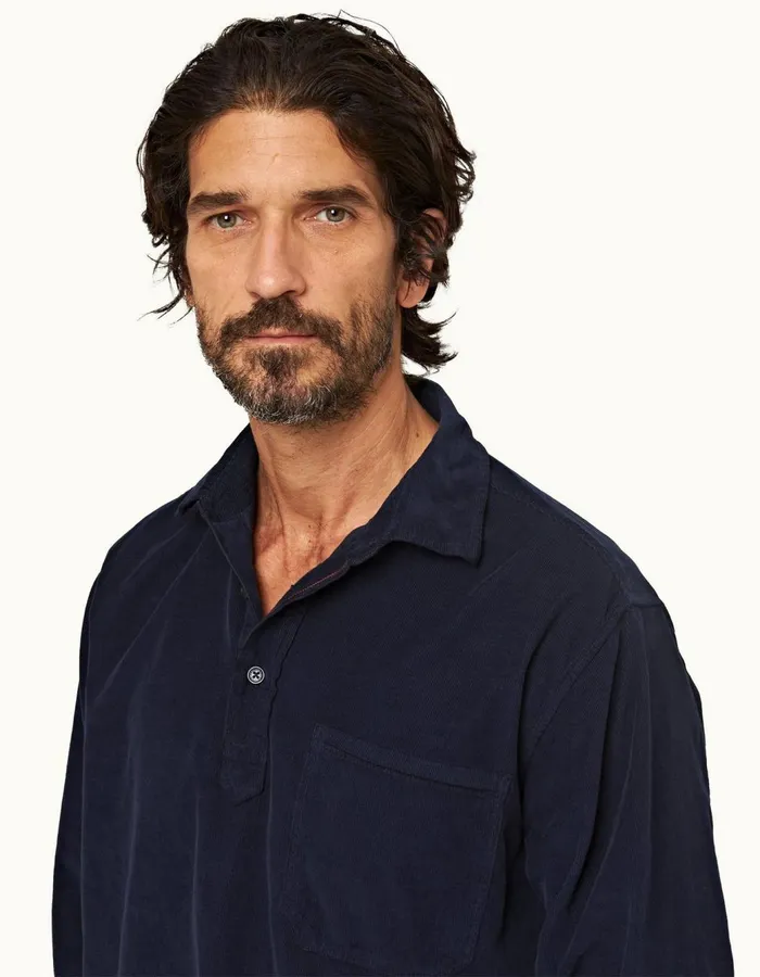 Men Orlebar Brown Shirts Shanklin Cord Midnight Navy