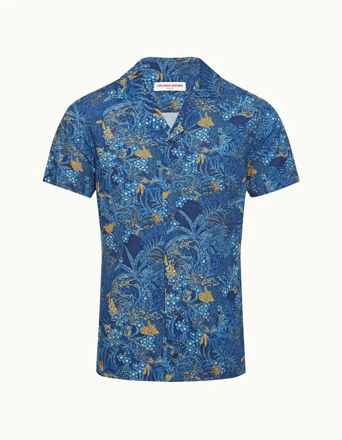 Men Orlebar Brown Shirts Travis Linen Night Iriscerulean