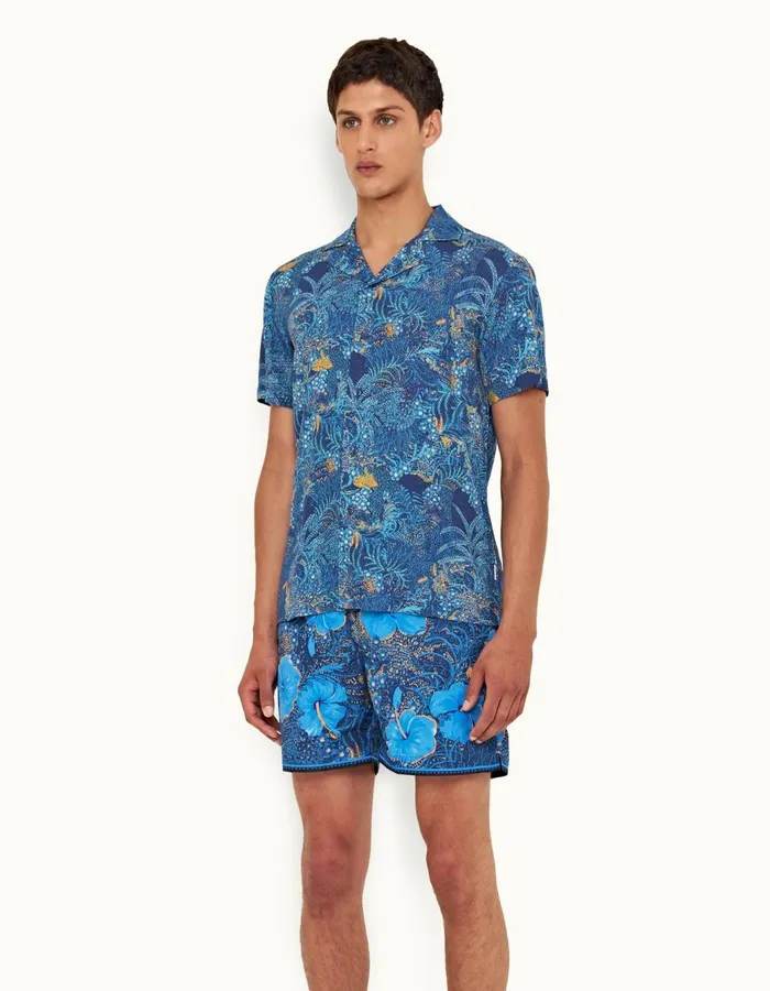 Men Orlebar Brown Shirts Travis Linen Night Iriscerulean