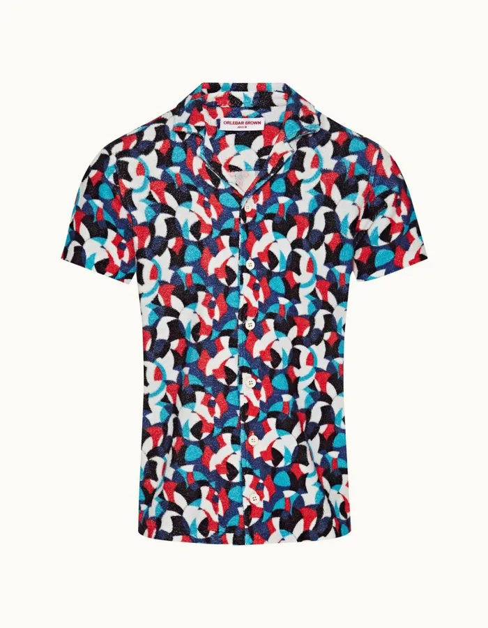 Men Orlebar Brown Shirts Travis Towelling Summer Redhorizon Blue