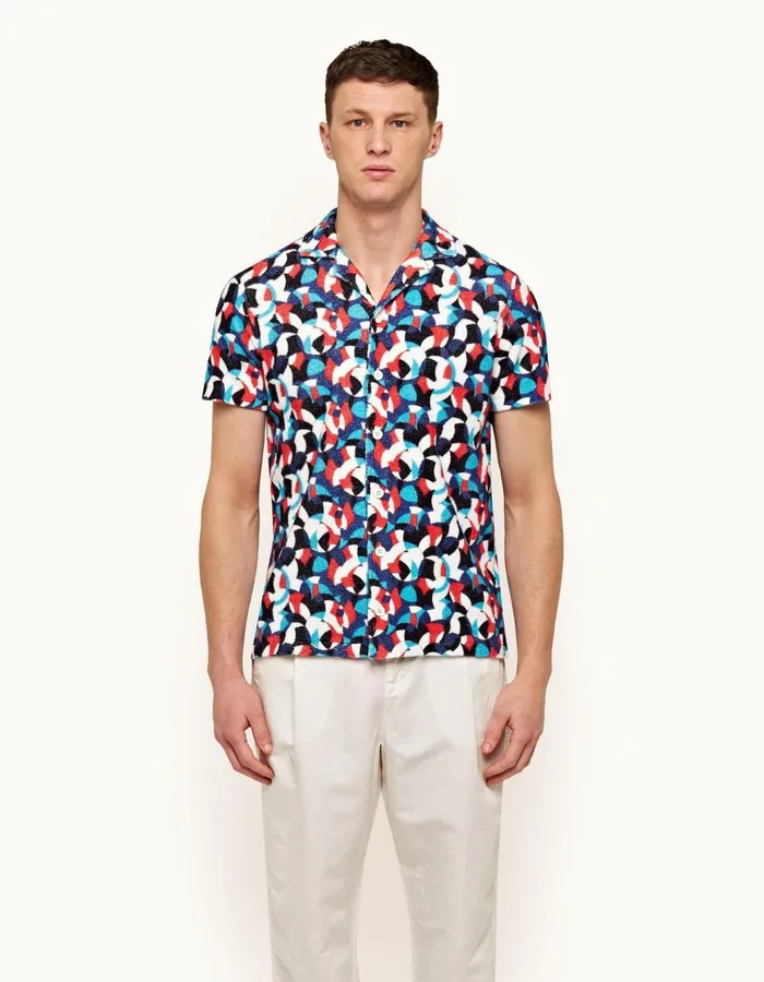Men Orlebar Brown Shirts Travis Towelling Summer Redhorizon Blue