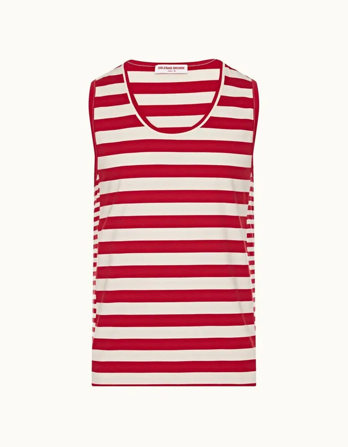 Men Orlebar Brown TShirts Cherbury Stripe Vermillion