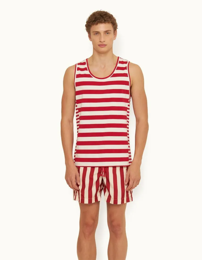 Men Orlebar Brown TShirts Cherbury Stripe Vermillion Men Orlebar Brown TShirts Cherbury Stripe Vermillion